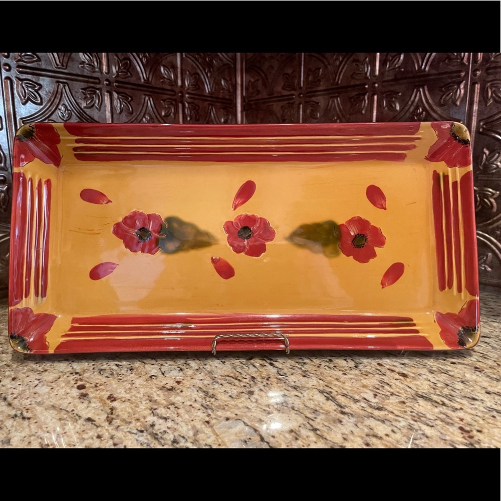 Hand-Painted Floral Rectangular Serving Platter